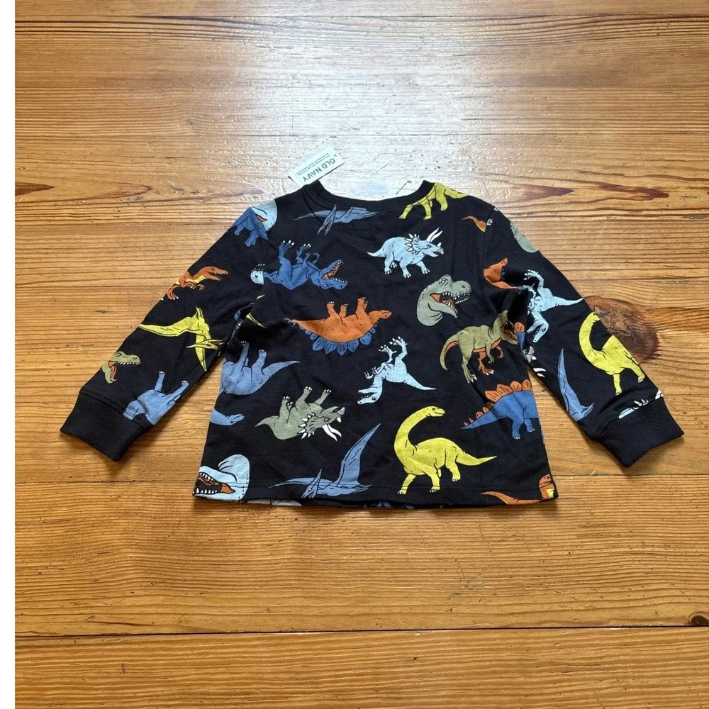 Old Navy Dinosaur Long Sleeve Shirt Kids Black Graphic Print NWT SIZE 2T‎